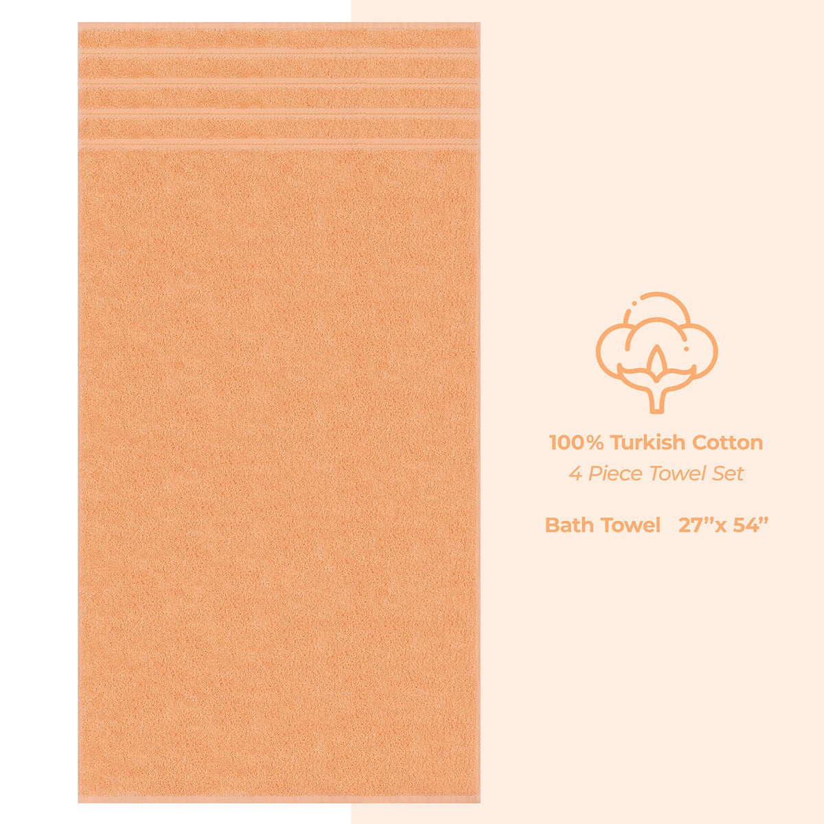 4 Piece 100% Cotton Turkish Bath Towels - 8 Set Case Pack