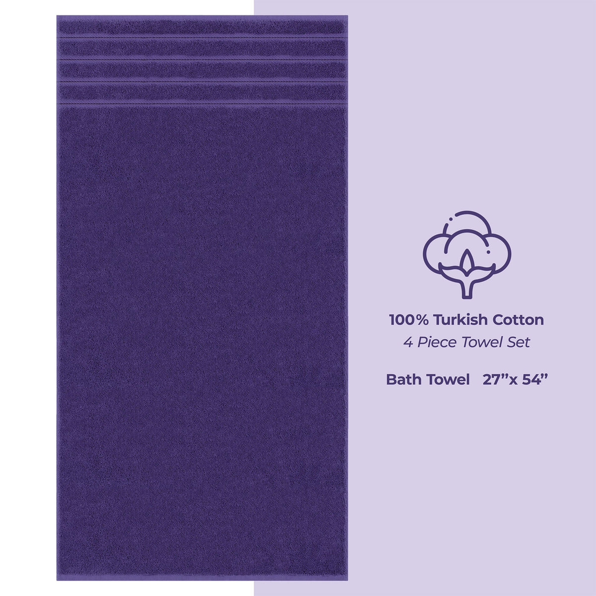 4 Piece 100% Cotton Turkish Bath Towels - 8 Set Case Pack
