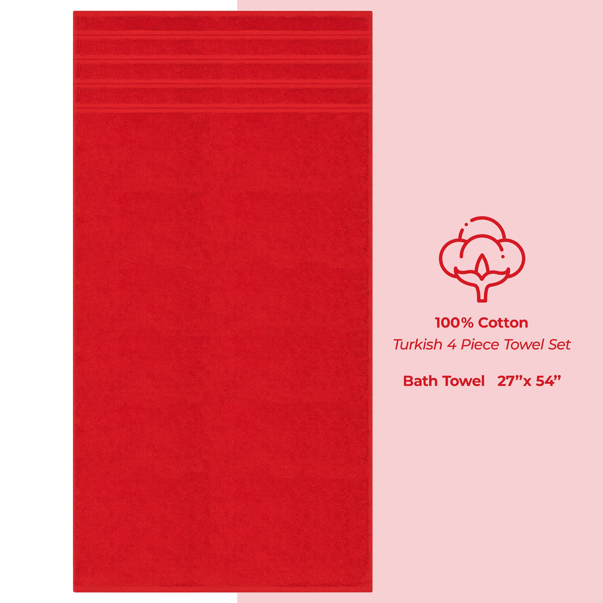 4 Piece 100% Cotton Turkish Bath Towels - 8 Set Case Pack
