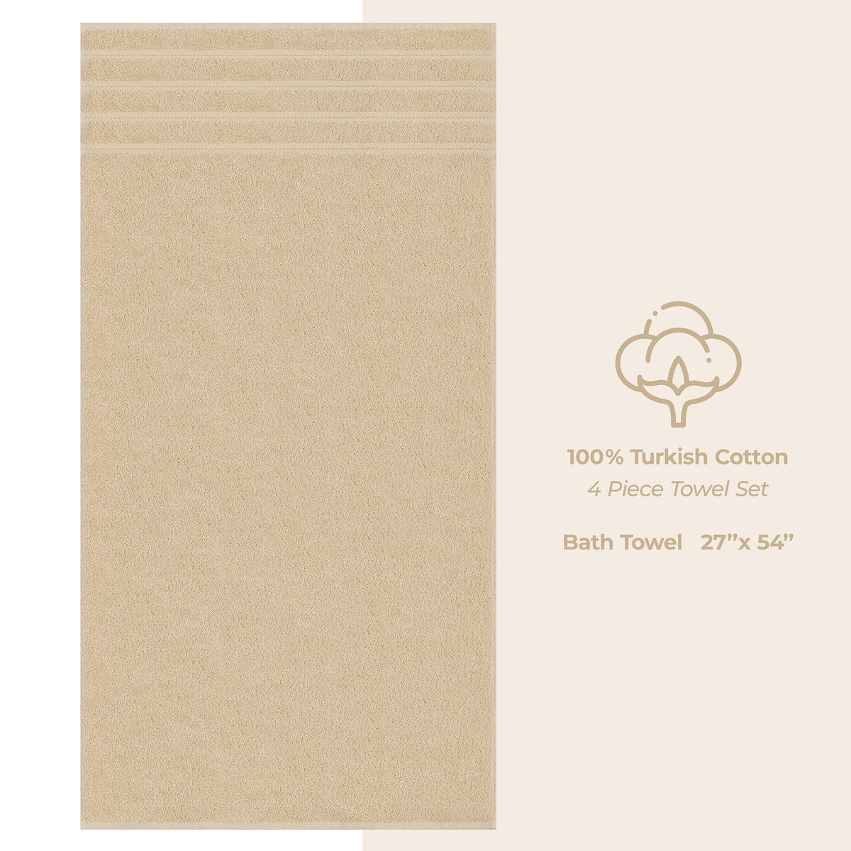4 Piece 100% Cotton Turkish Bath Towels - 8 Set Case Pack