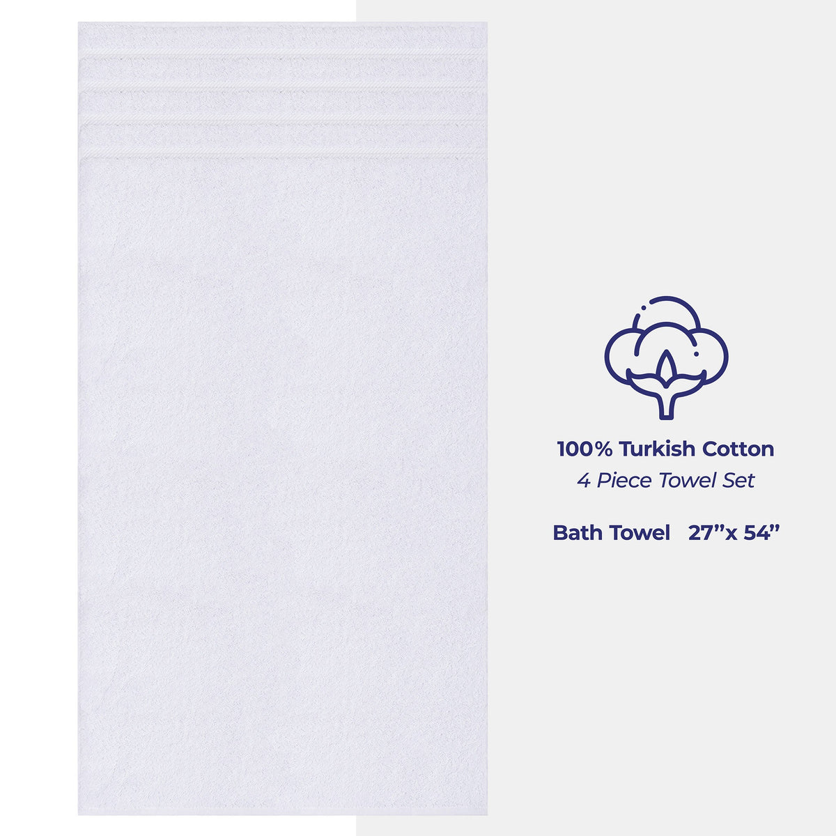 4 Piece 100% Cotton Turkish Bath Towels - 8 Set Case Pack