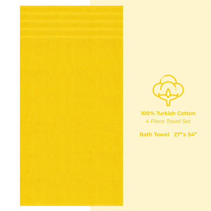 4 Piece 100% Cotton Turkish Bath Towels - 8 Set Case Pack