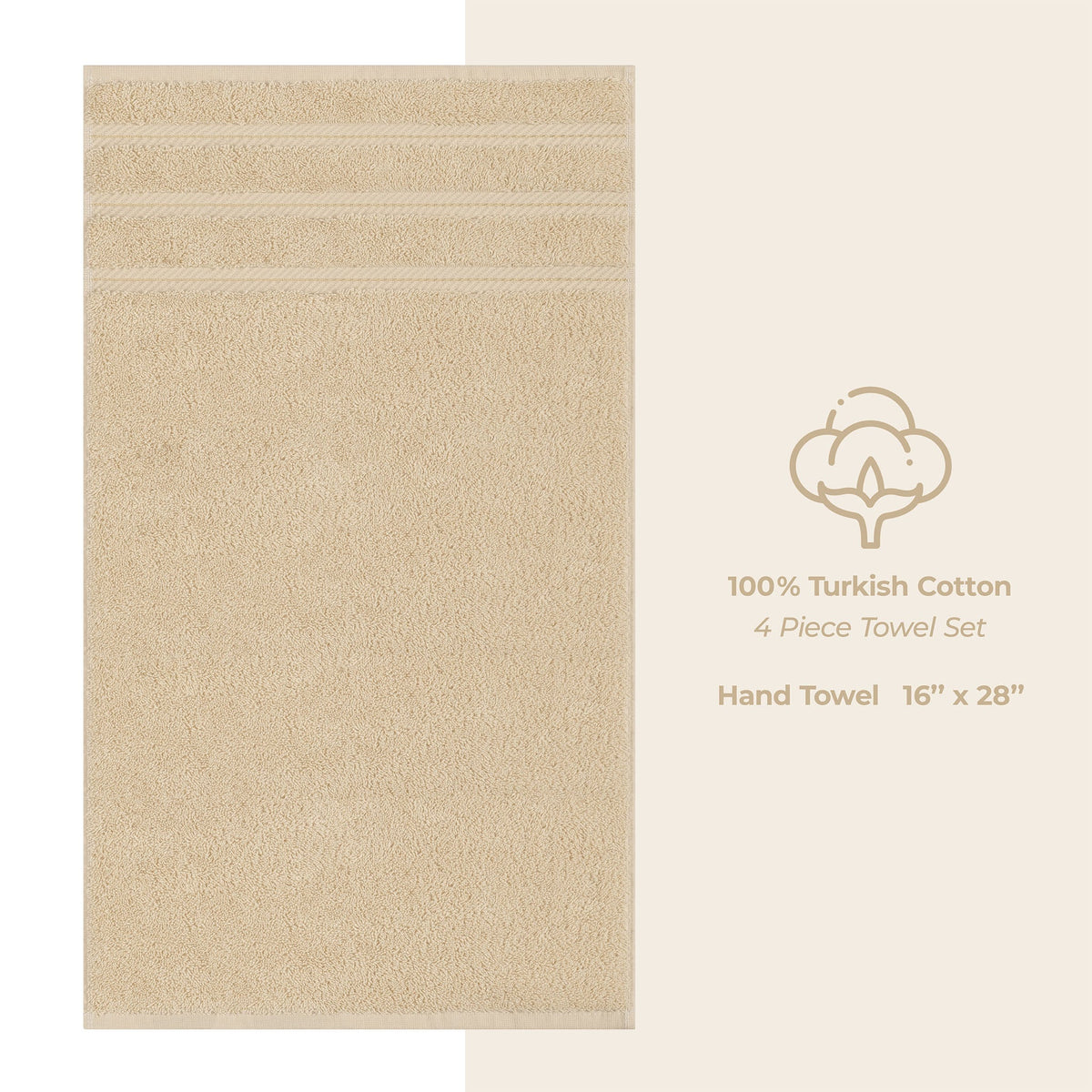 4 Piece 100% Cotton Turkish Towels, Hand Towel Set, Soft, Absorbent, Quick Dry - 28 Set Case Pack