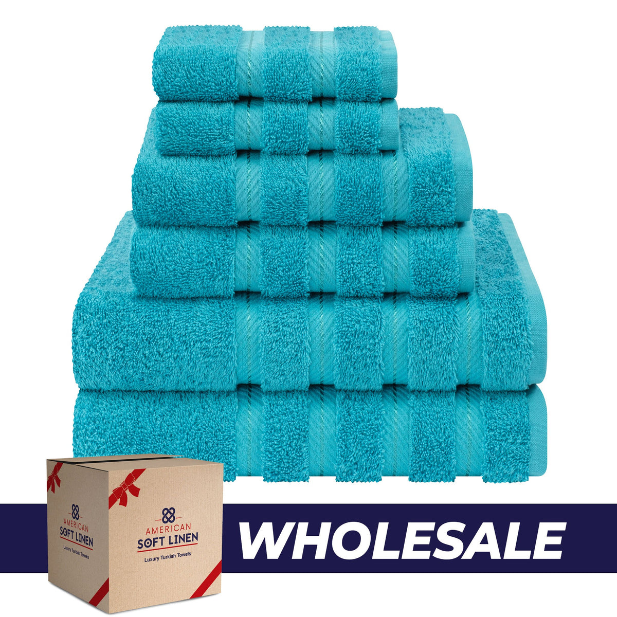 6 Piece 100% Cotton Turkish Bulk Bath Towels - Wholesale Premium Towel Sets - 10 Set Case Pack