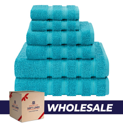 6 Piece 100% Cotton Turkish Bulk Bath Towels - Wholesale Premium Towel Sets - 10 Set Case Pack