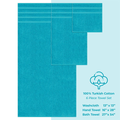 6 Piece 100% Cotton Turkish Bulk Bath Towels - Wholesale Premium Towel Sets - 10 Set Case Pack