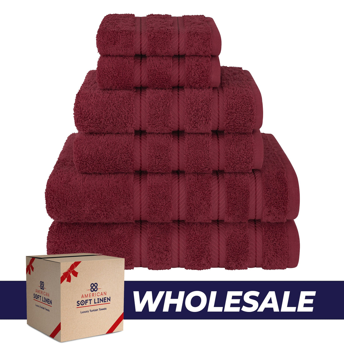 6 Piece 100% Cotton Turkish Bulk Bath Towels - Wholesale Premium Towel Sets - 10 Set Case Pack