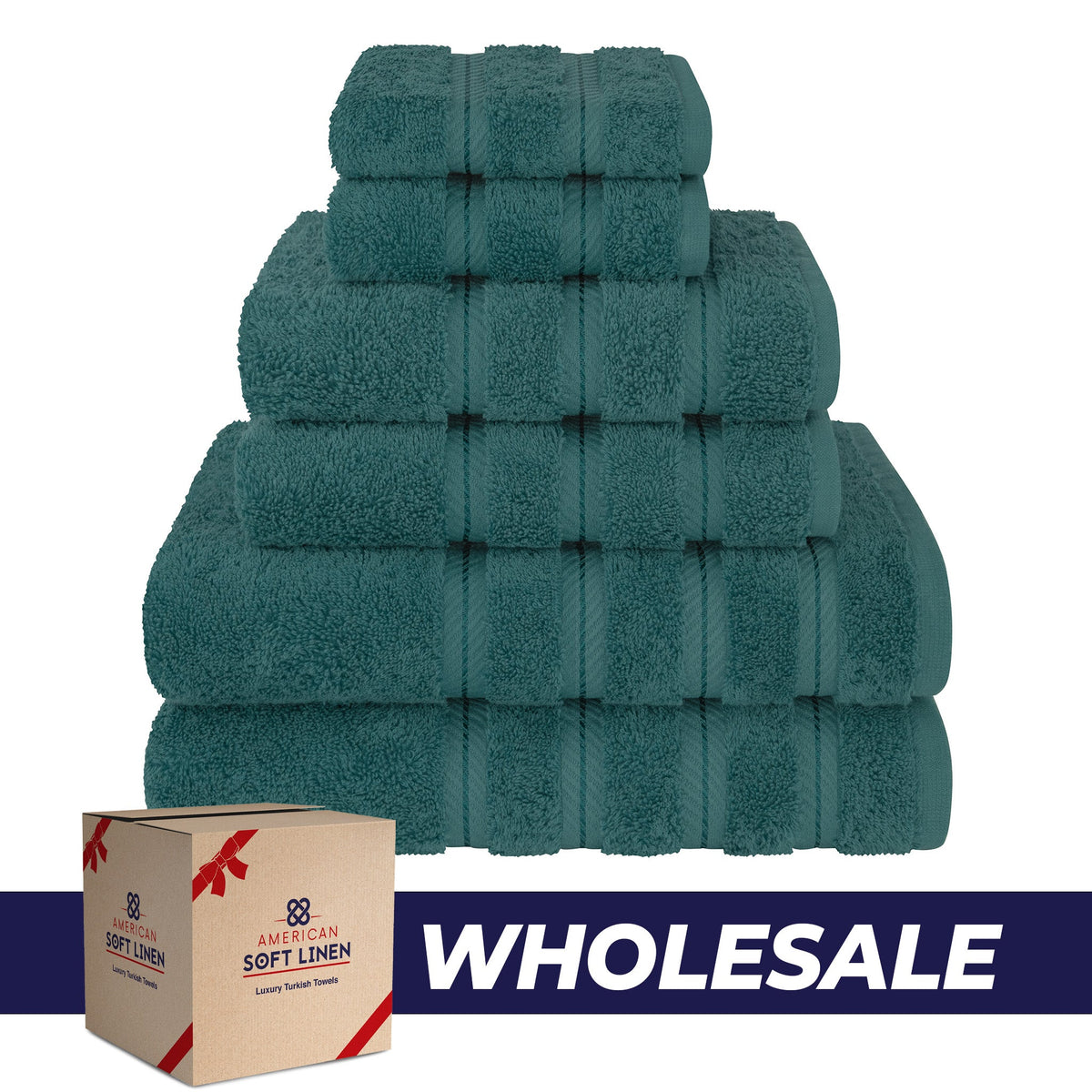 6 Piece 100% Cotton Turkish Bulk Bath Towels - Wholesale Premium Towel Sets - 10 Set Case Pack