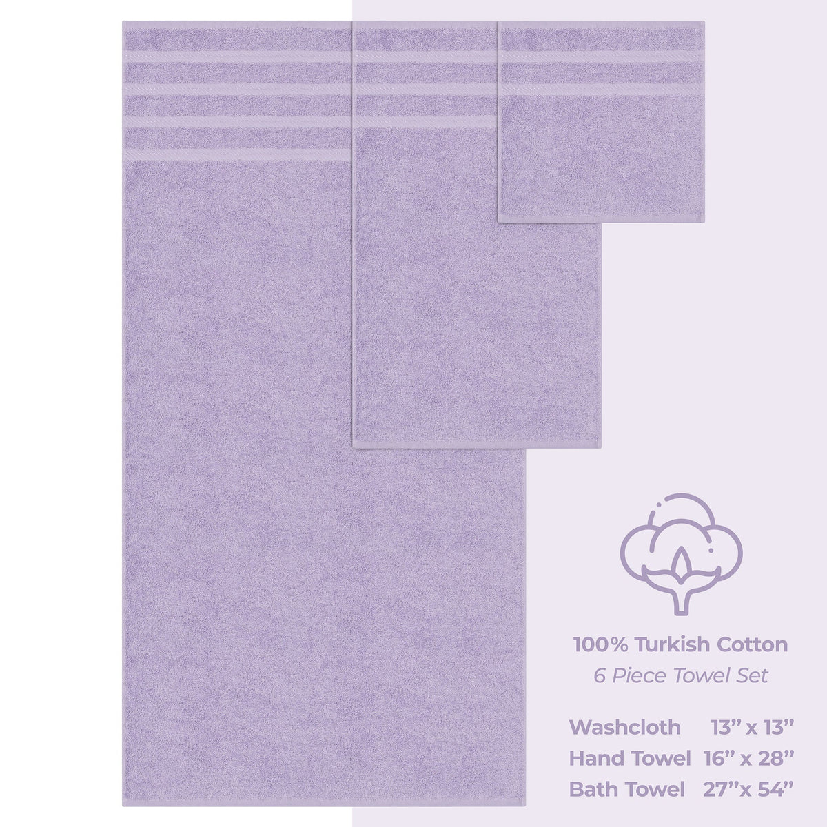 6 Piece 100% Cotton Turkish Bulk Bath Towels - Wholesale Premium Towel Sets - 10 Set Case Pack