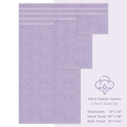 6 Piece 100% Cotton Turkish Bulk Bath Towels - Wholesale Premium Towel Sets - 10 Set Case Pack