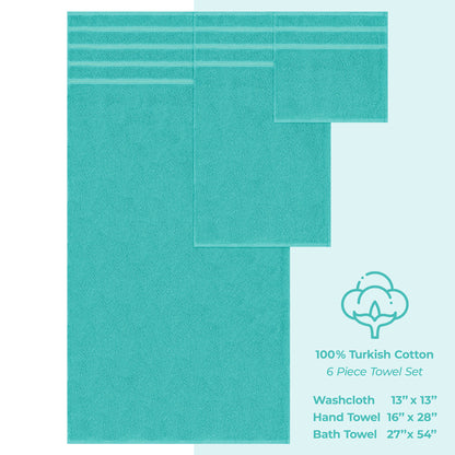 6 Piece 100% Cotton Turkish Bulk Bath Towels - Wholesale Premium Towel Sets - 10 Set Case Pack