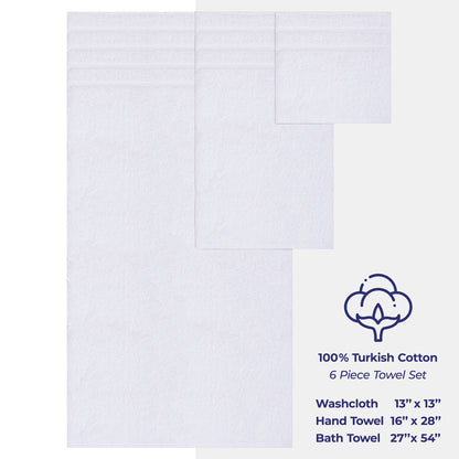 6 Piece 100% Cotton Turkish Bulk Bath Towels - Wholesale Premium Towel Sets - 10 Set Case Pack