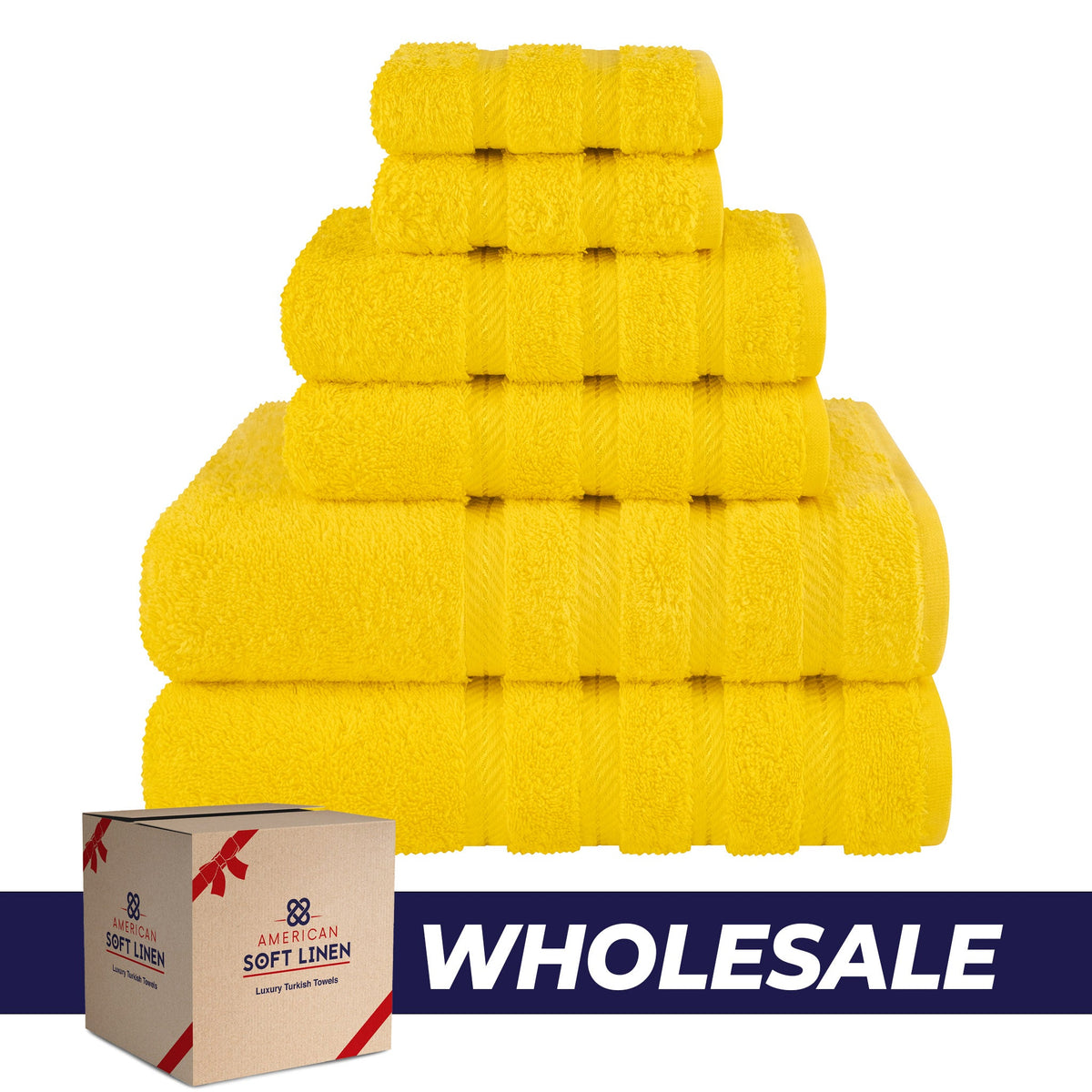 6 Piece 100% Cotton Turkish Bulk Bath Towels - Wholesale Premium Towel Sets - 10 Set Case Pack