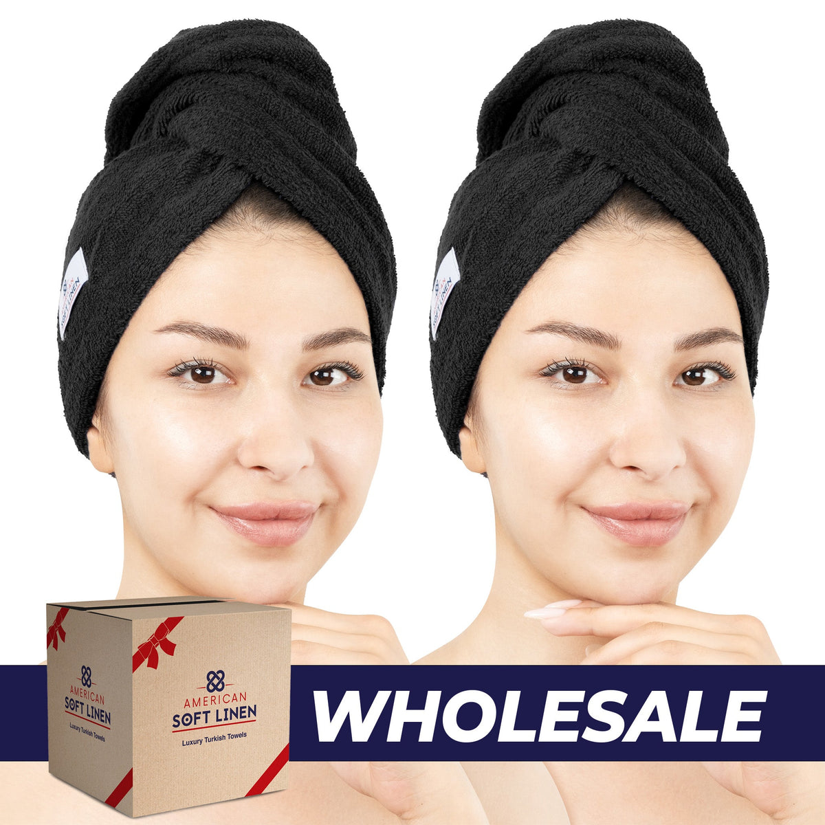 American Soft Linen 100% Cotton Hair Drying Towels for Women, 2 Pack Head Towel Cap - 75 Set Case Pack