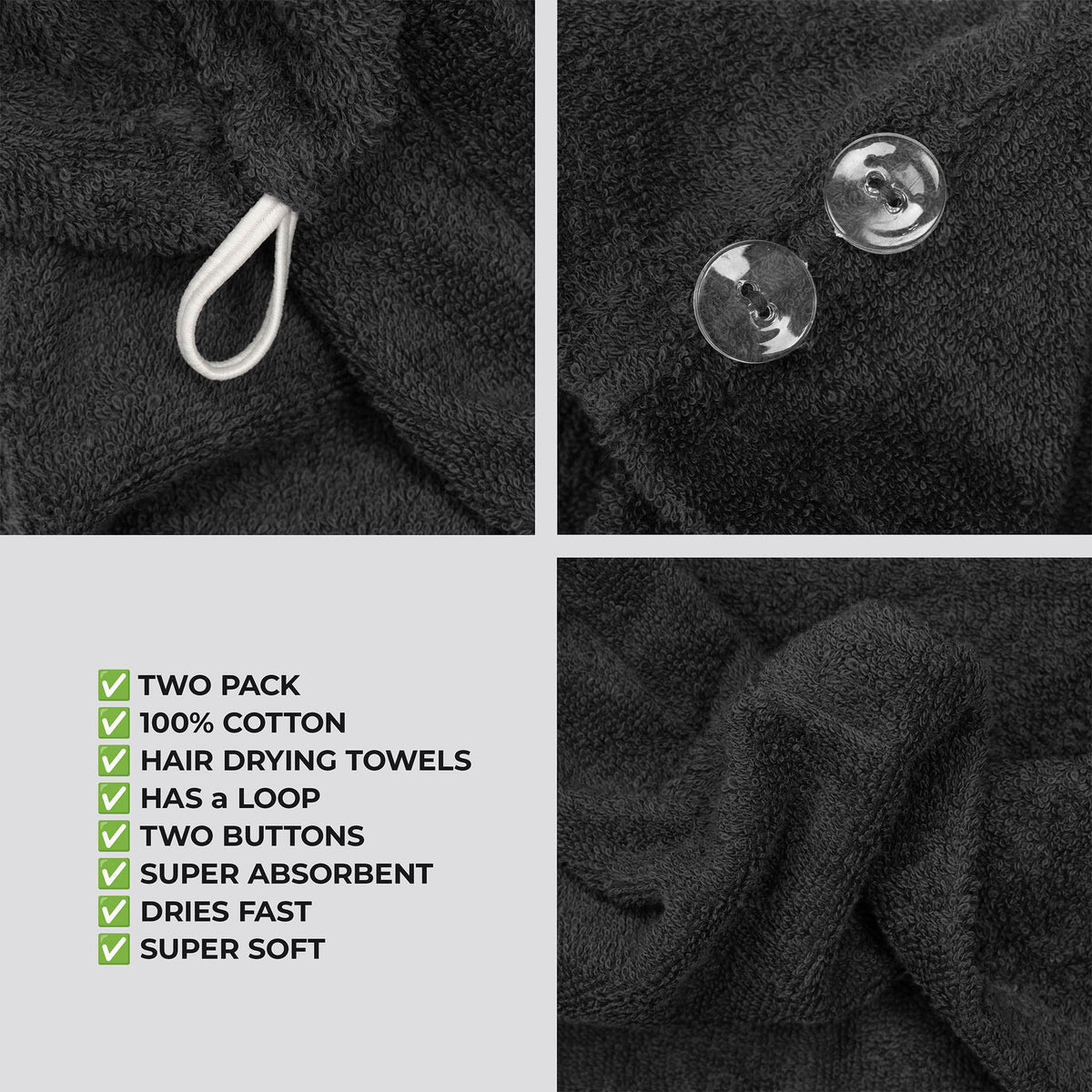 American Soft Linen 100% Cotton Hair Drying Towels for Women, 2 Pack Head Towel Cap - 75 Set Case Pack