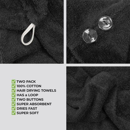 American Soft Linen 100% Cotton Hair Drying Towels for Women, 2 Pack Head Towel Cap - 75 Set Case Pack