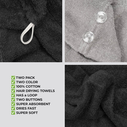 American Soft Linen 100% Cotton Hair Drying Towels for Women, 2 Pack Head Towel Cap - 75 Set Case Pack
