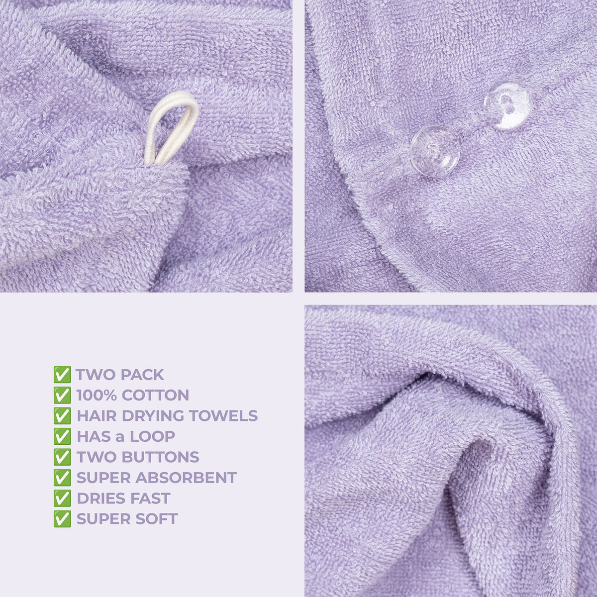 American Soft Linen 100% Cotton Hair Drying Towels for Women, 2 Pack Head Towel Cap - 75 Set Case Pack