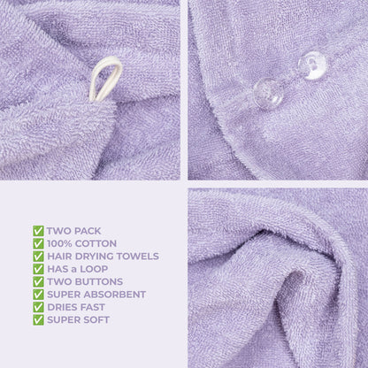 American Soft Linen 100% Cotton Hair Drying Towels for Women, 2 Pack Head Towel Cap - 75 Set Case Pack