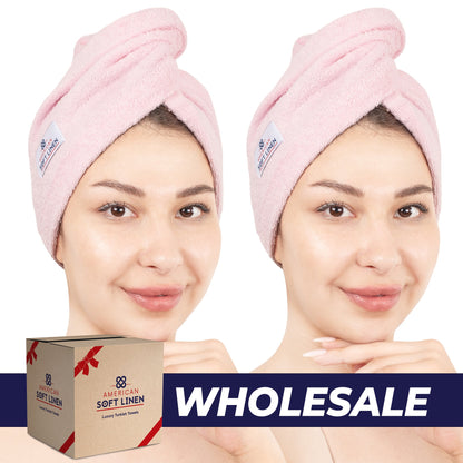 American Soft Linen 100% Cotton Hair Drying Towels for Women, 2 Pack Head Towel Cap - 75 Set Case Pack