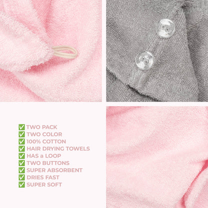 American Soft Linen 100% Cotton Hair Drying Towels for Women, 2 Pack Head Towel Cap - 75 Set Case Pack