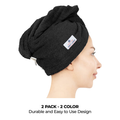 American Soft Linen 100% Cotton Hair Drying Towels for Women, 2 Pack Head Towel Cap - 75 Set Case Pack