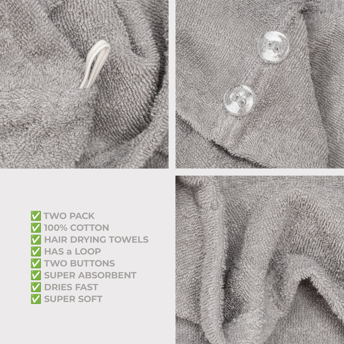 American Soft Linen 100% Cotton Hair Drying Towels for Women, 2 Pack Head Towel Cap - 75 Set Case Pack