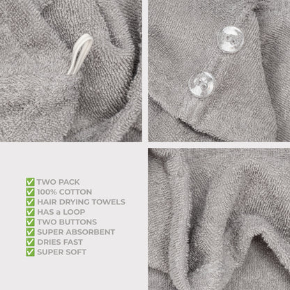 American Soft Linen 100% Cotton Hair Drying Towels for Women, 2 Pack Head Towel Cap - 75 Set Case Pack