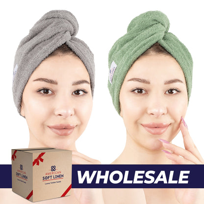 American Soft Linen 100% Cotton Hair Drying Towels for Women, 2 Pack Head Towel Cap - 75 Set Case Pack