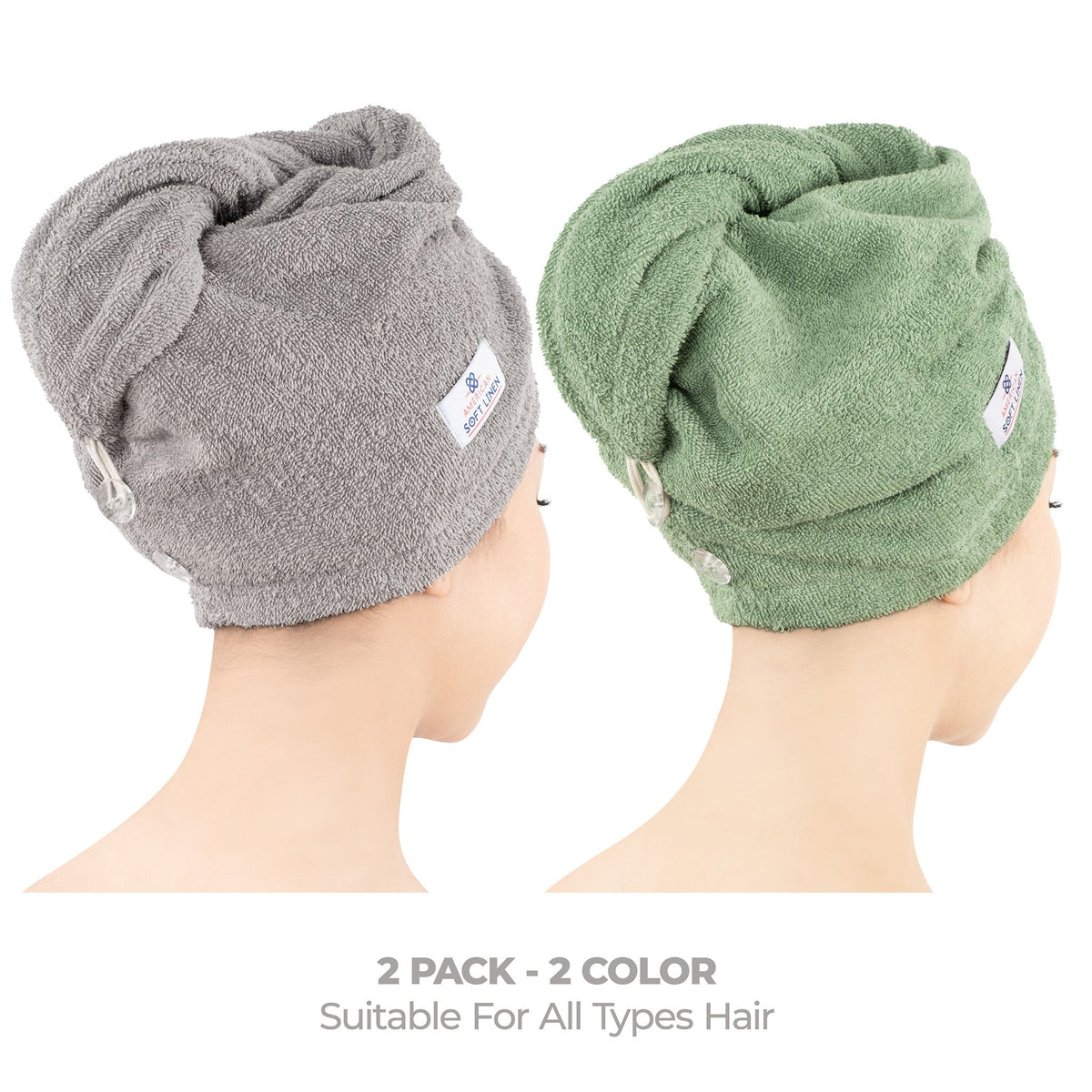 American Soft Linen 100% Cotton Hair Drying Towels for Women, 2 Pack Head Towel Cap - 75 Set Case Pack
