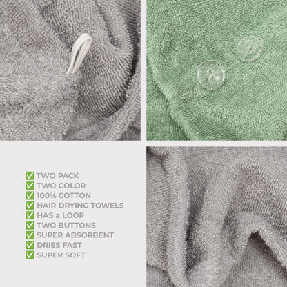 American Soft Linen 100% Cotton Hair Drying Towels for Women, 2 Pack Head Towel Cap - 75 Set Case Pack