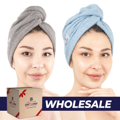 American Soft Linen 100% Cotton Hair Drying Towels for Women, 2 Pack Head Towel Cap - 75 Set Case Pack