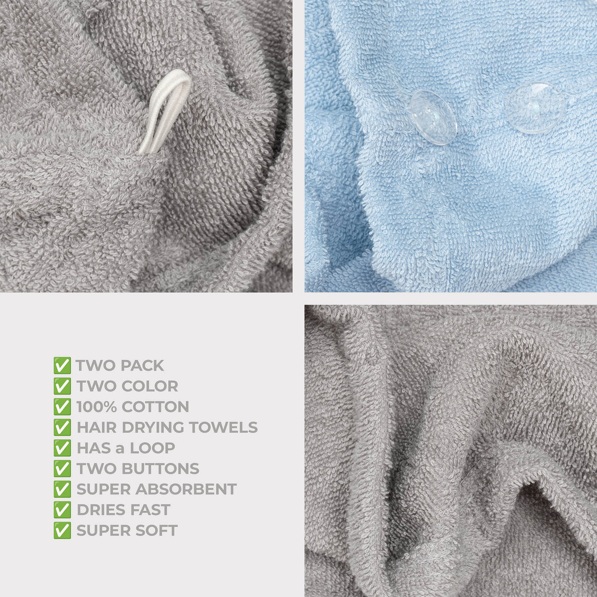 American Soft Linen 100% Cotton Hair Drying Towels for Women, 2 Pack Head Towel Cap - 75 Set Case Pack
