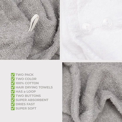 American Soft Linen 100% Cotton Hair Drying Towels for Women, 2 Pack Head Towel Cap - 75 Set Case Pack