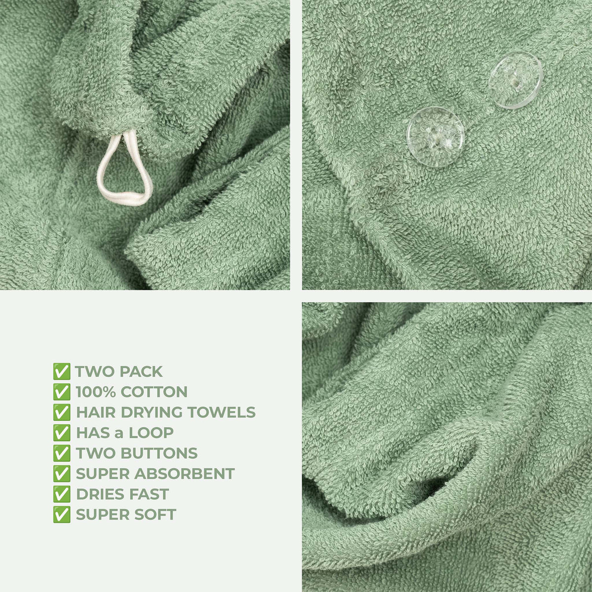 American Soft Linen 100% Cotton Hair Drying Towels for Women, 2 Pack Head Towel Cap - 75 Set Case Pack