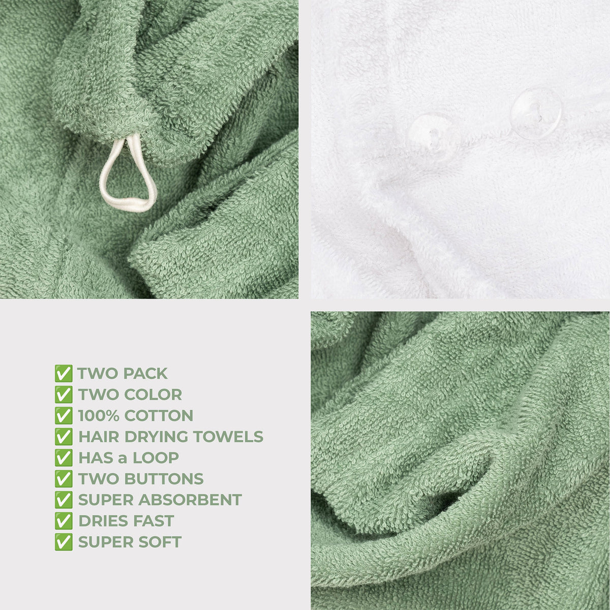 American Soft Linen 100% Cotton Hair Drying Towels for Women, 2 Pack Head Towel Cap - 75 Set Case Pack