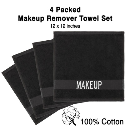 American Soft Linen, Makeup Remover Face Cloth, 100% Cotton Makeup Towels, 4 Packed Face Towels, 12x12 inches, Black - 100 Set Case Pack
