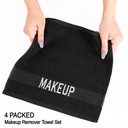 American Soft Linen, Makeup Remover Face Cloth, 100% Cotton Makeup Towels, 4 Packed Face Towels, 12x12 inches, Black - 100 Set Case Pack