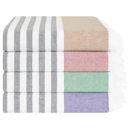 4 Packed Terry Peshtemal and Beach Towel, Mediterranean Collection, 35" x 60",  Modern & Traditional Turkish Towels - 11 Set Case Pack