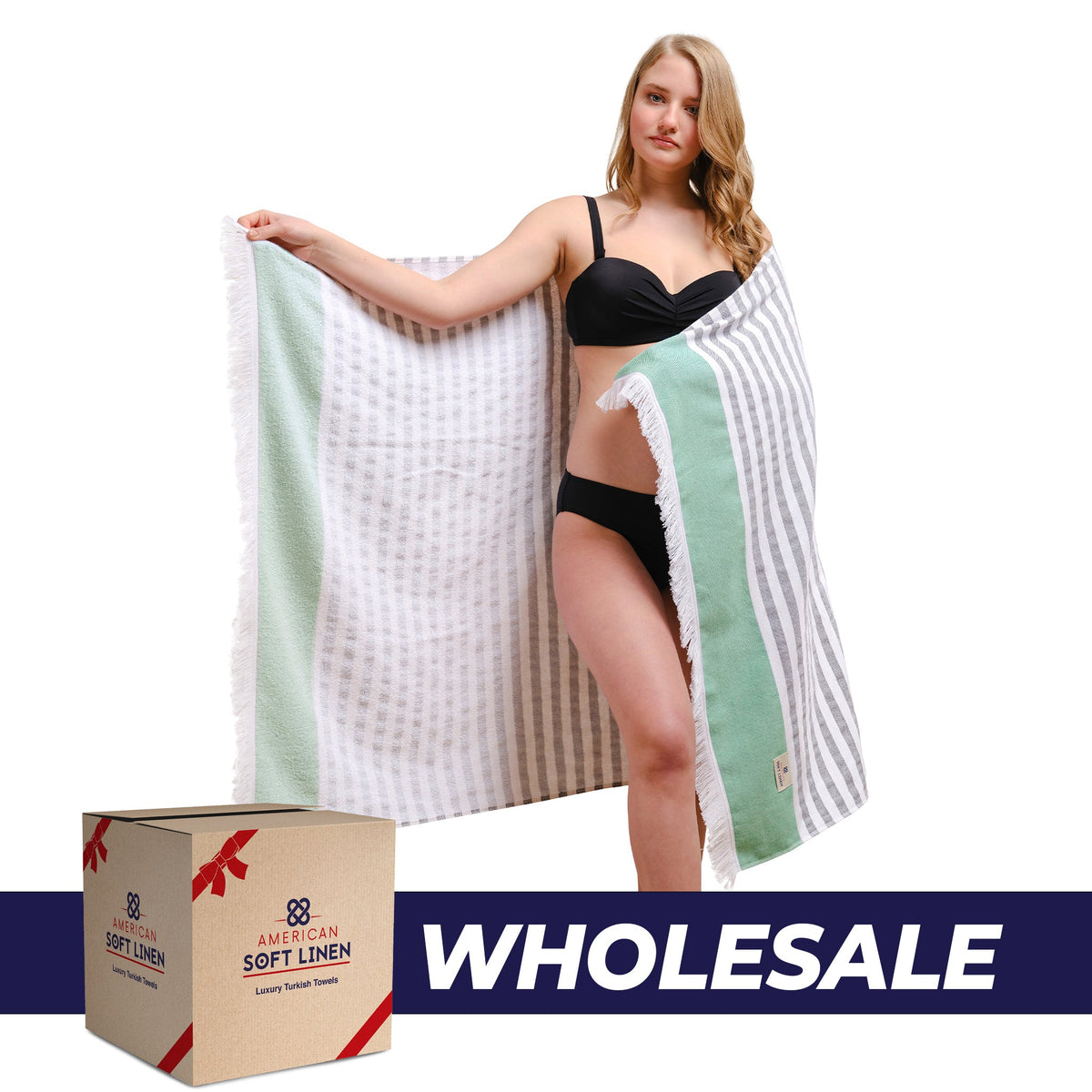 Mediterranean 100% Cotton Turkish Peshtemals, 35" x 60",  Modern & Traditional Turkish Towels - 44 Set Case Pack