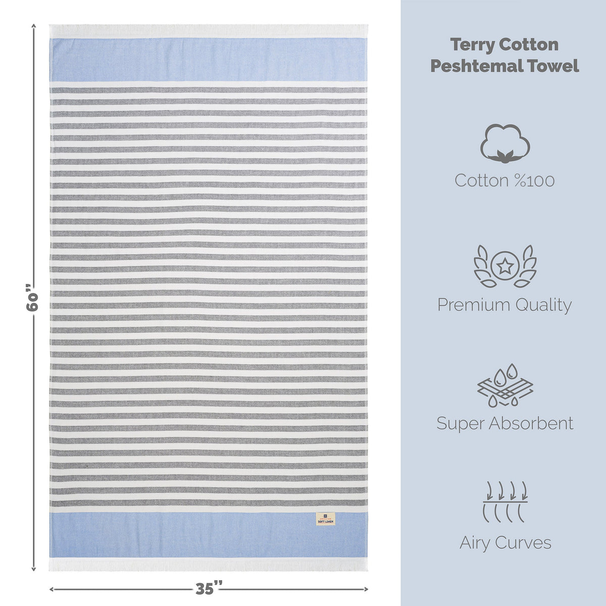 Mediterranean 100% Cotton Turkish Peshtemals, 35" x 60",  Modern & Traditional Turkish Towels - 44 Set Case Pack