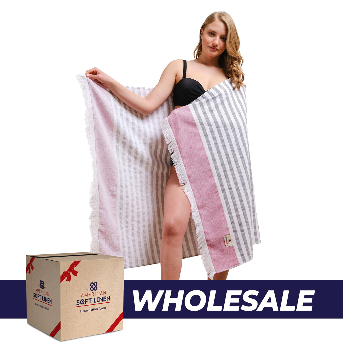 Mediterranean 100% Cotton Turkish Peshtemals, 35" x 60",  Modern & Traditional Turkish Towels - 44 Set Case Pack