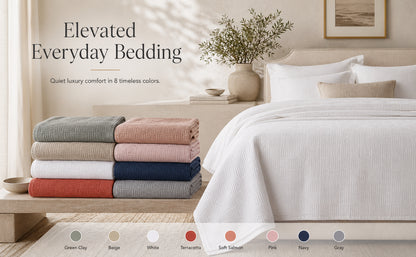Turkish Cotton Coverlet – Soft Salmon, 79 × 91 in